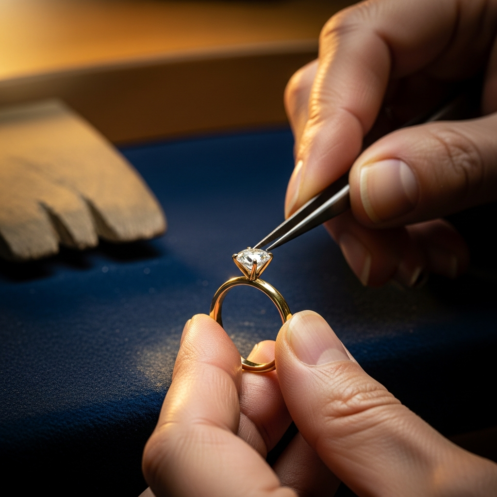 צורף משבץ יהלום מעבדה בטבעת זהב — BAVEL